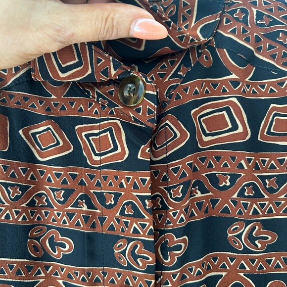 ⭐️ NEW Vintage 100% Silk Gillian Size 4 Black Brown Patterned Button Down Dress - Picture 4 of 11